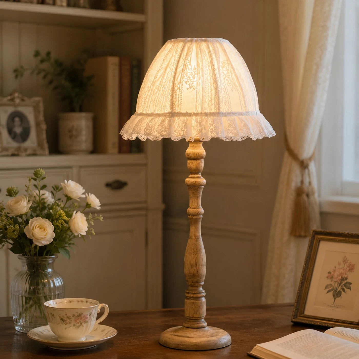 Country style bedside table lamp scene