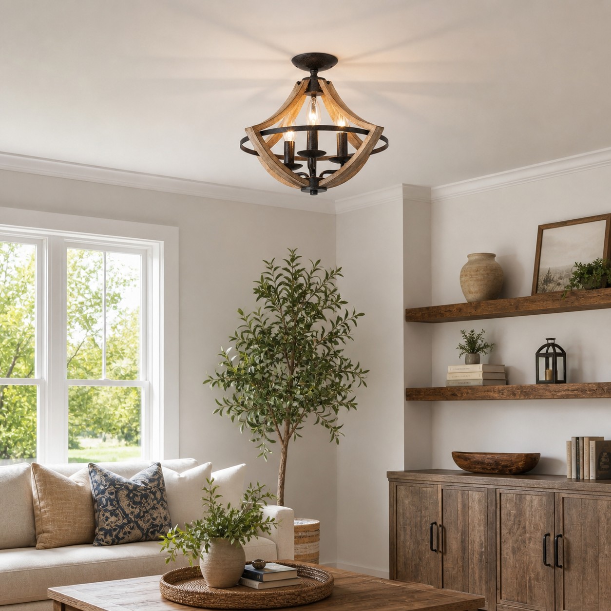 Distressed wood and rust ceiling light scene 2