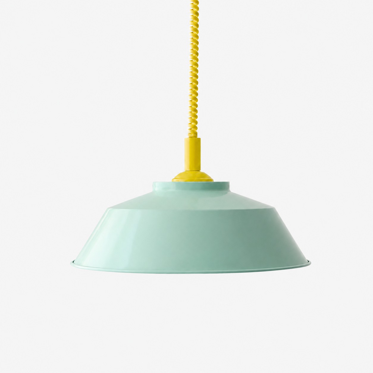 Memphis pendant with mint green shade and yellow cord