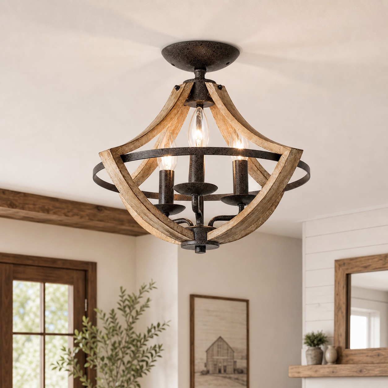 Distressed wood and rust ceiling light scene 4