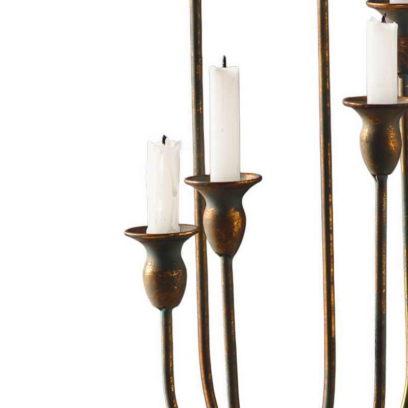 aged bronze candle cups and iron arms