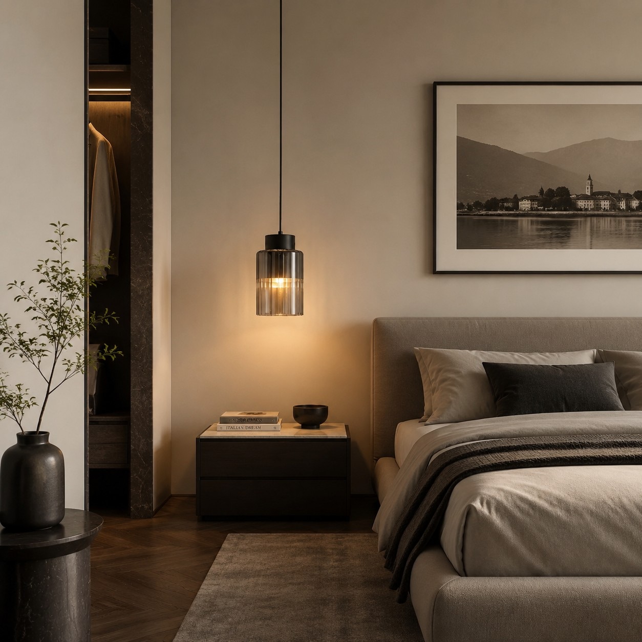 Scene: black finish bedside