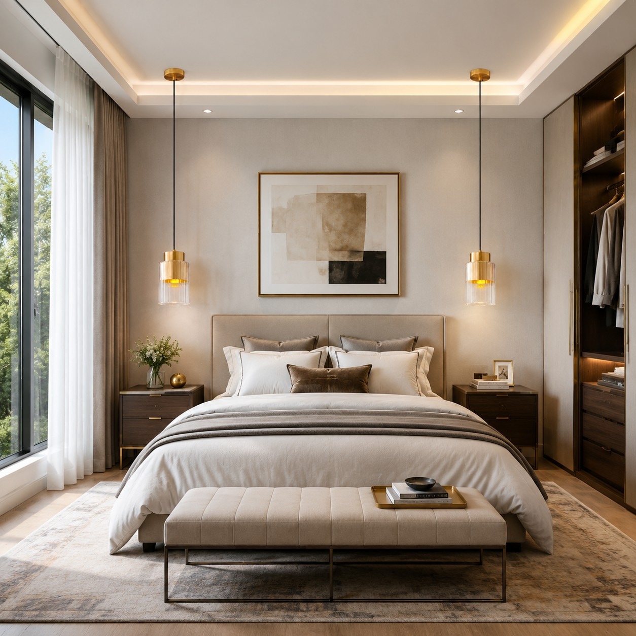 Scene: brass pair in bedroom