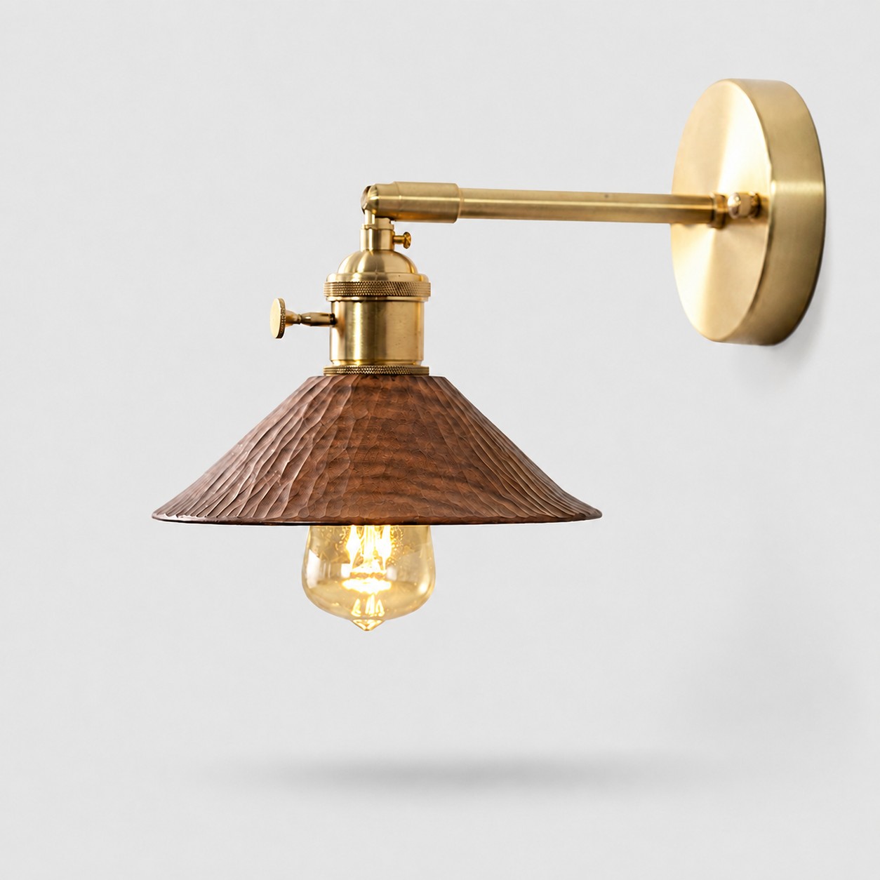 Purple Grain hand-carved wood and brass wall sconce