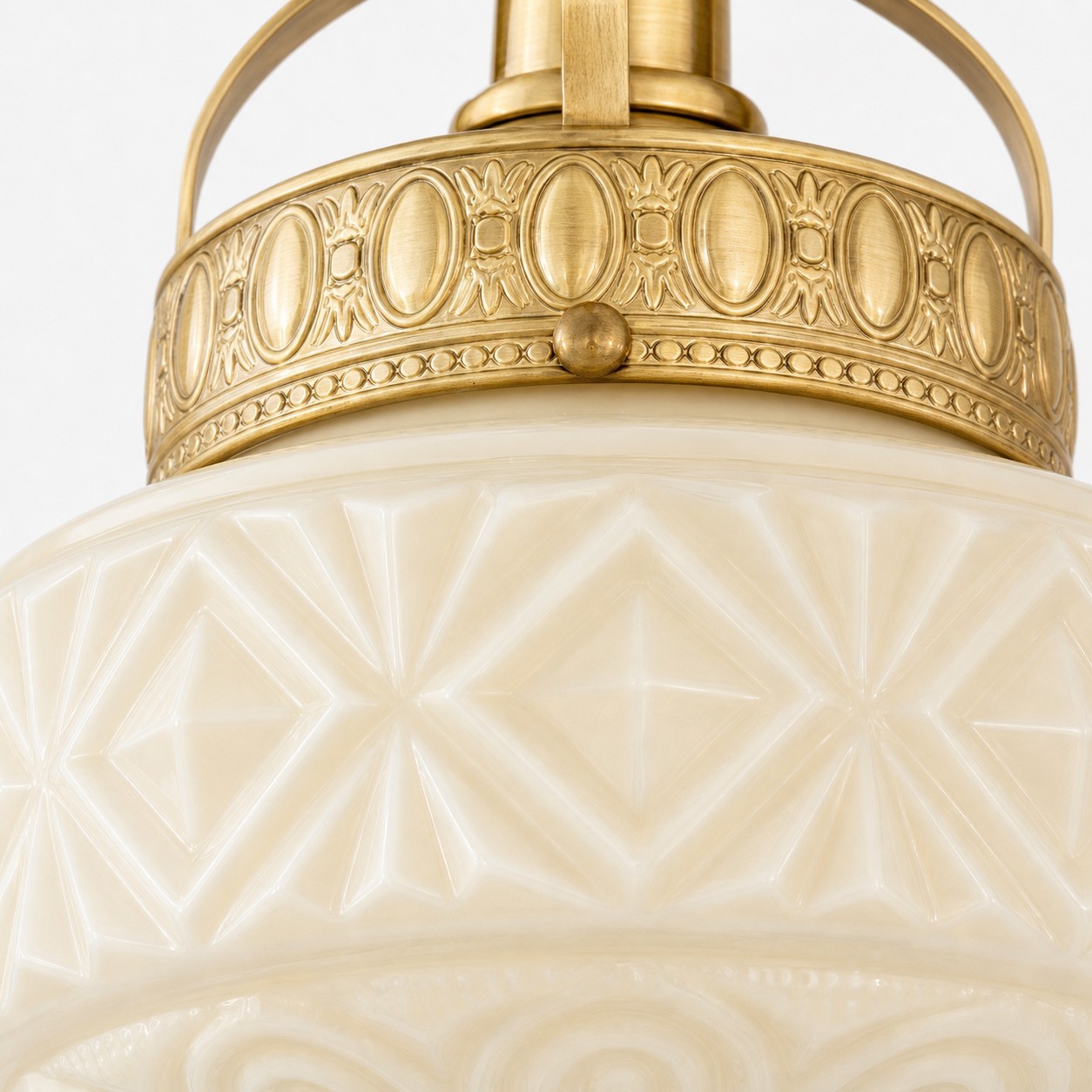 Pressed glass pattern detail on the ceiling light shade