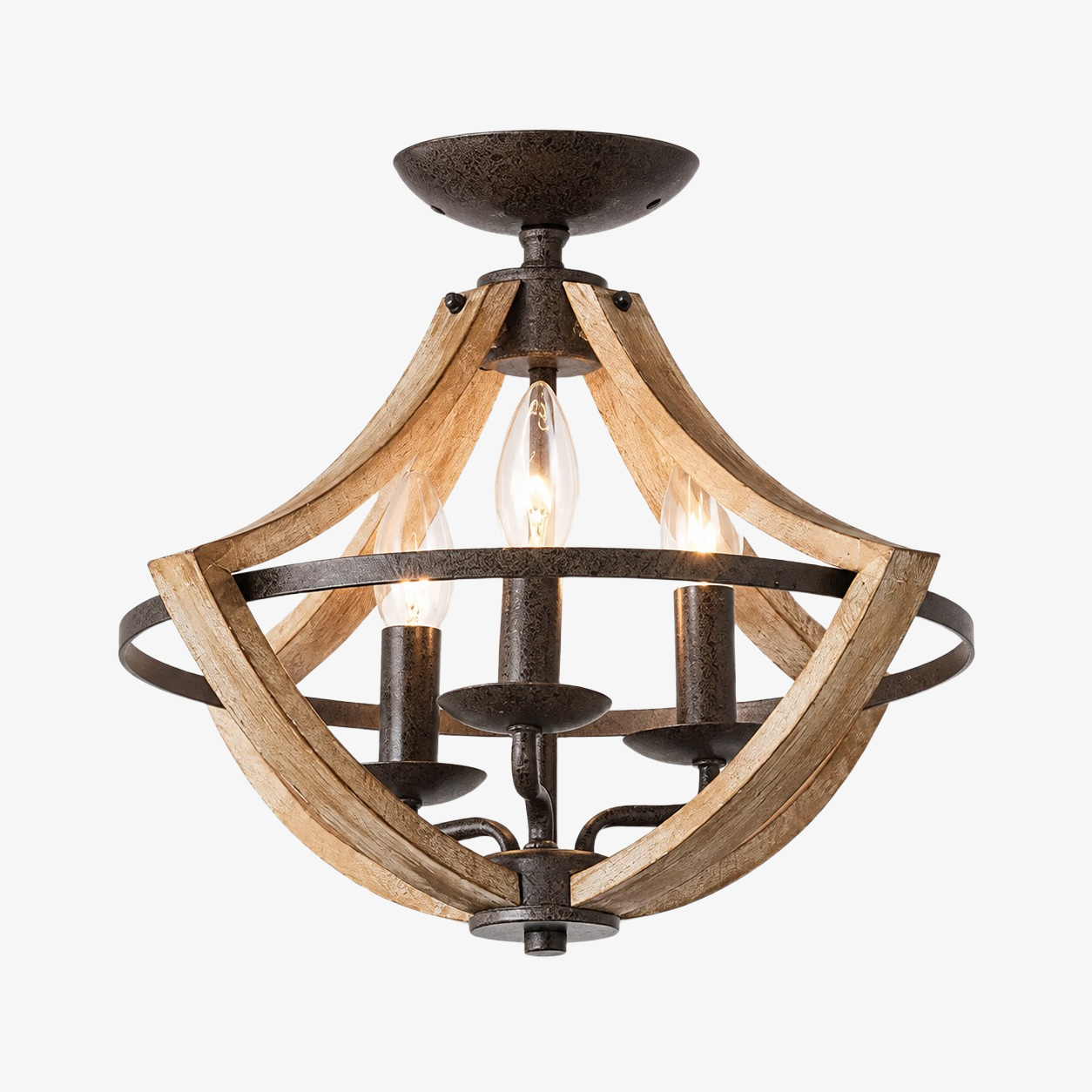 Distressed wood and rust ceiling light