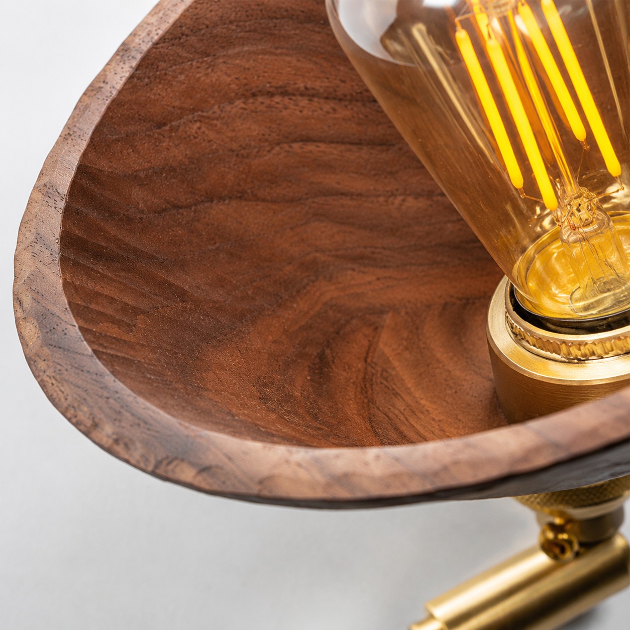 Interior view of the curved solid-wood lamp shade