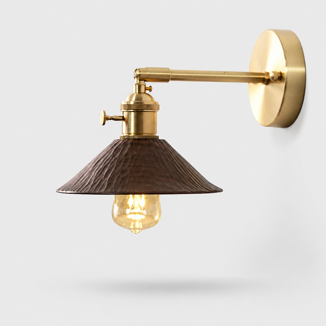 Golden Grain hand-carved wood and brass wall sconce