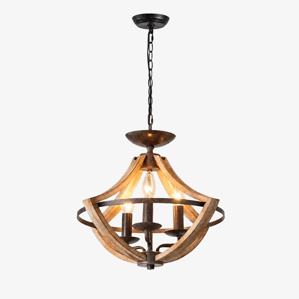 Rustic distressed wood 3-light pendant chandelier