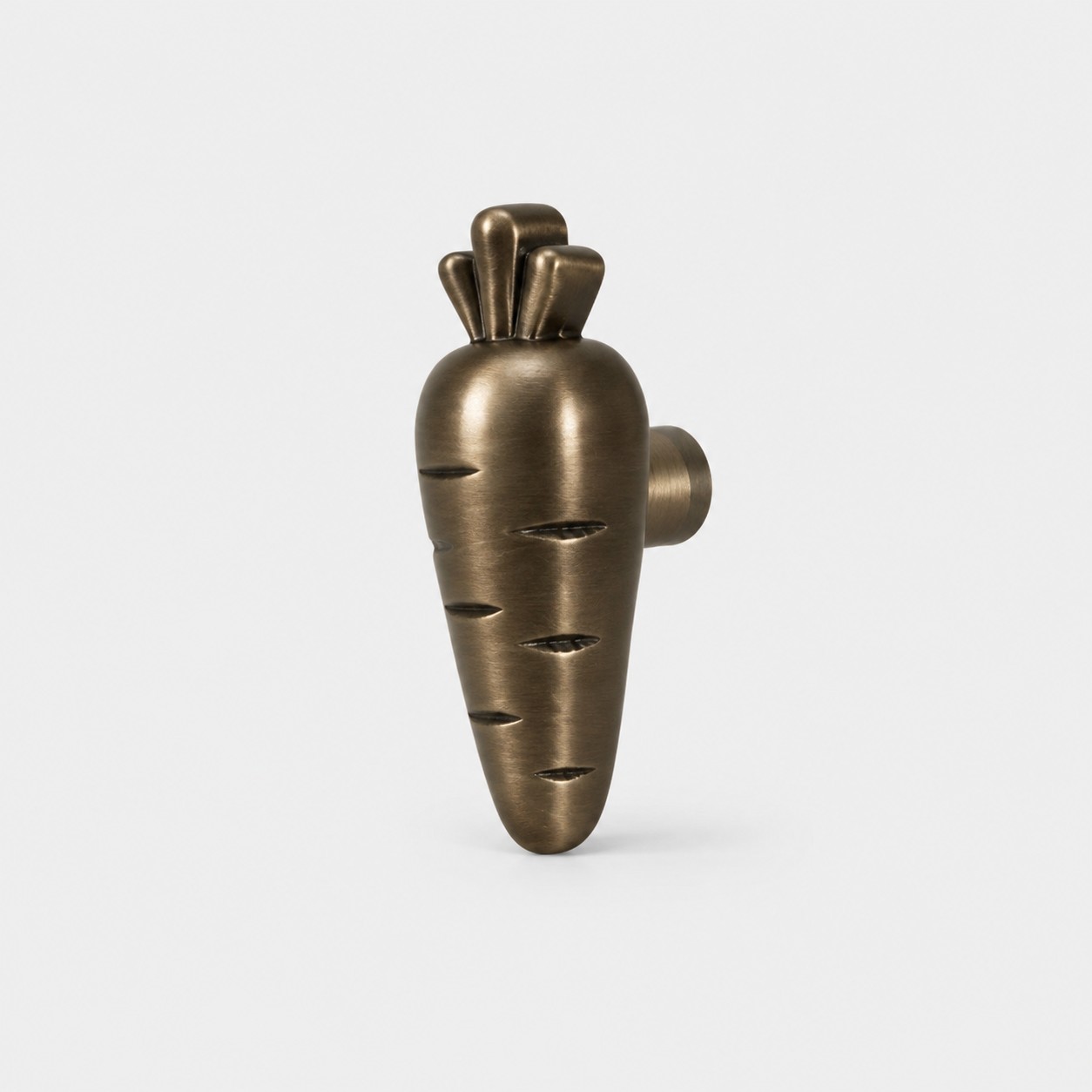 Antique brass carrot 50 mm cabinet knob front view