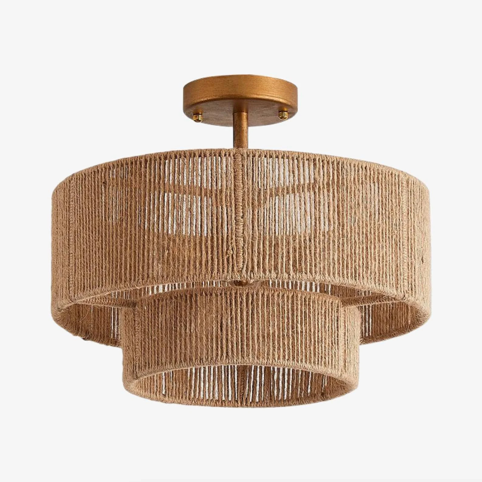 Tiered rattan semi-flush ceiling light