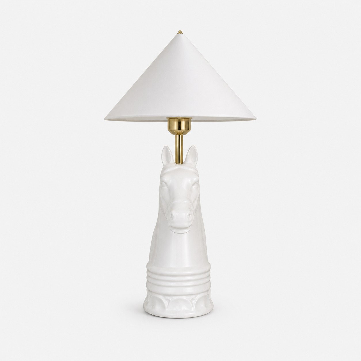 White cone shade horse head table lamp