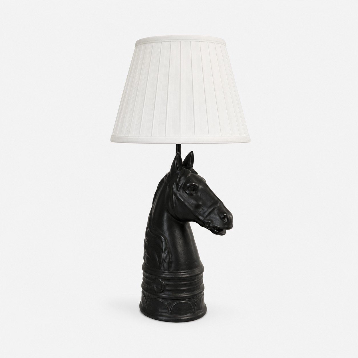 Black pleated shade horse head table lamp
