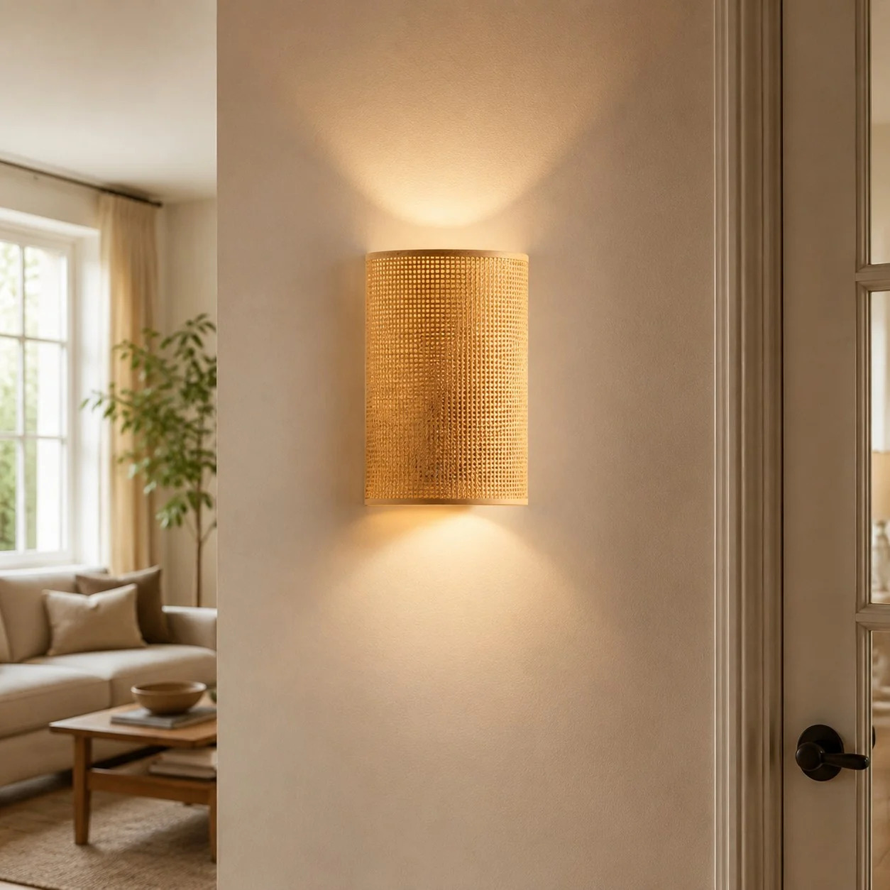Japanese Rattan Wood Wall Sconce