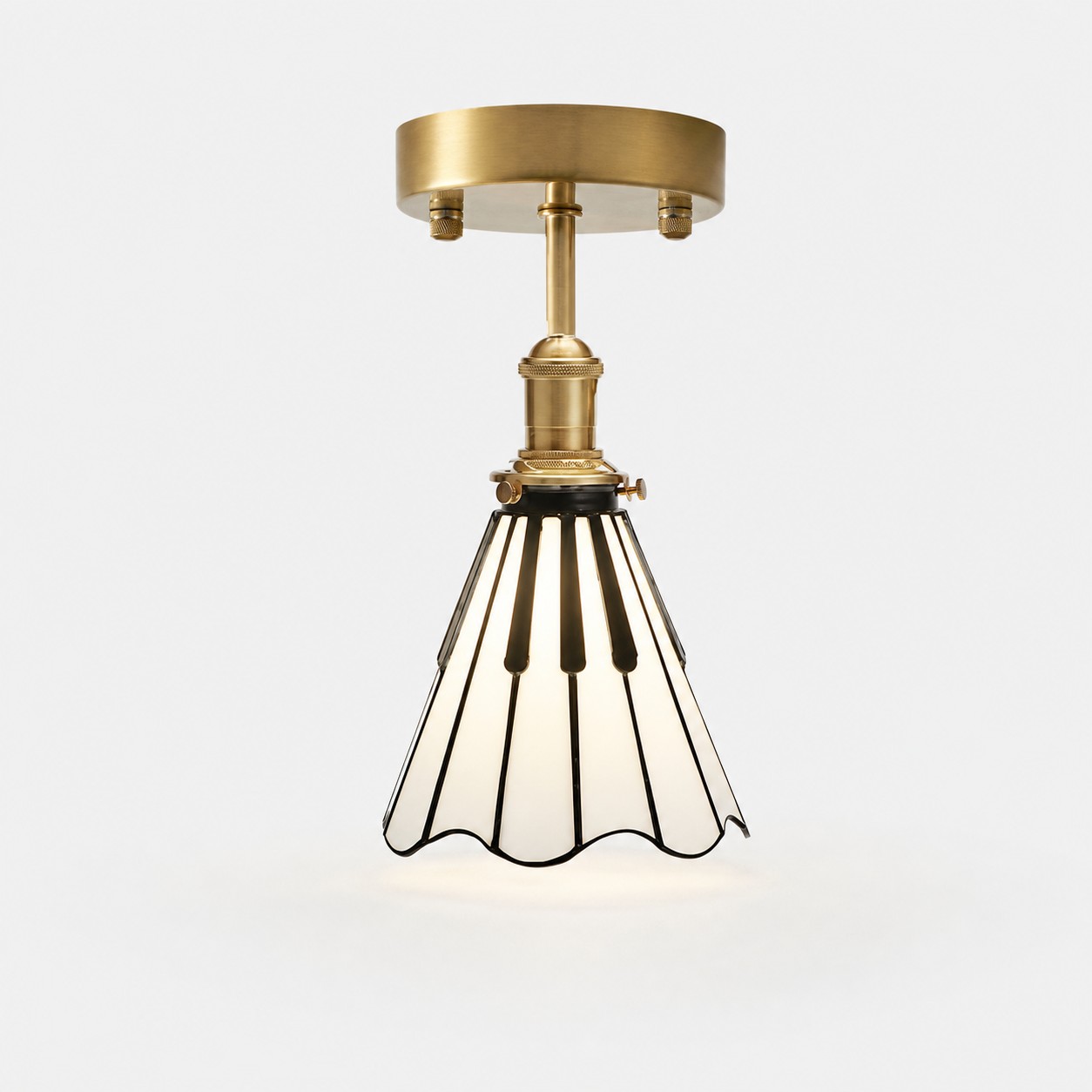 Piano key flush mount ceiling light in antique brass, black and opal glass