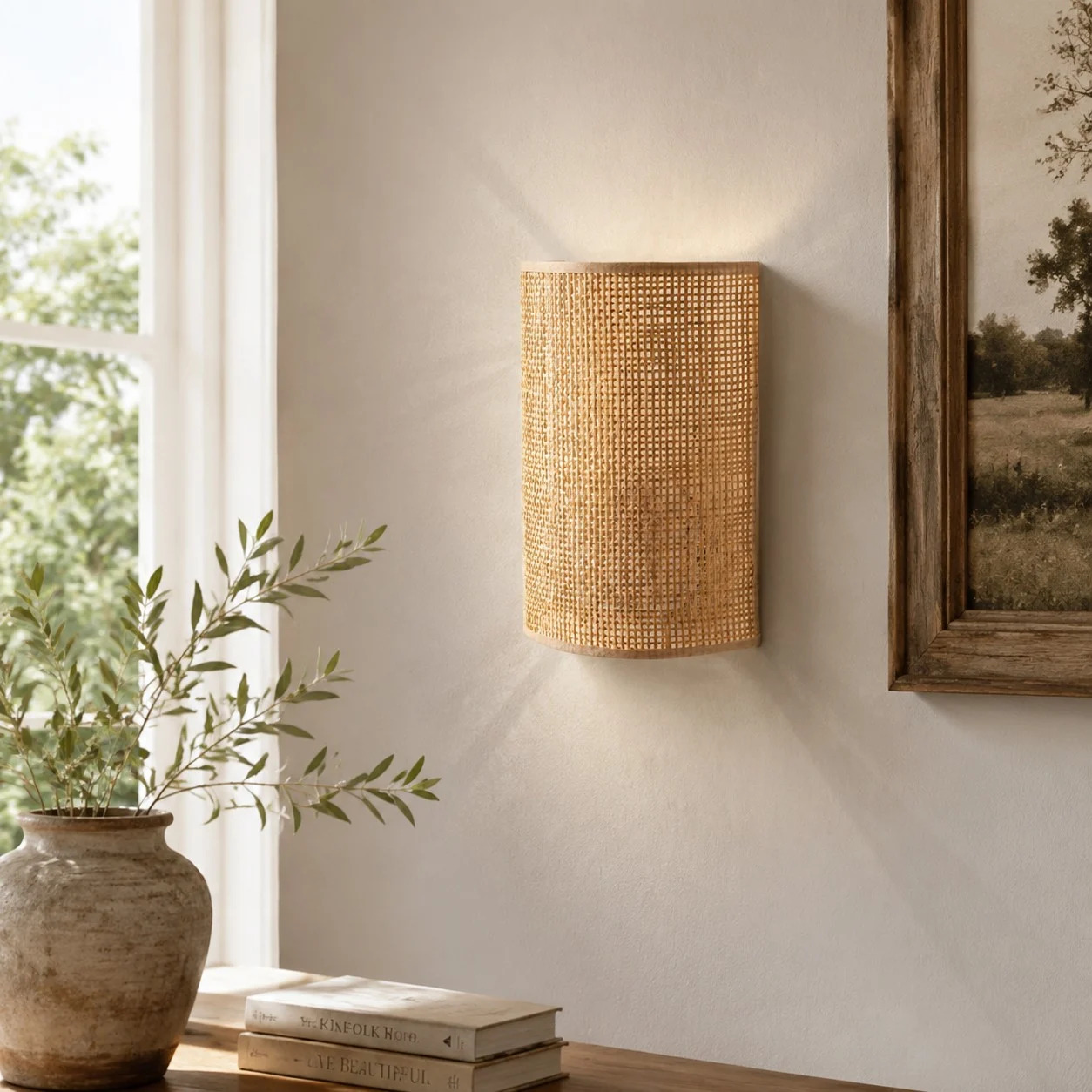 Japanese Rattan Wood Wall Sconce
