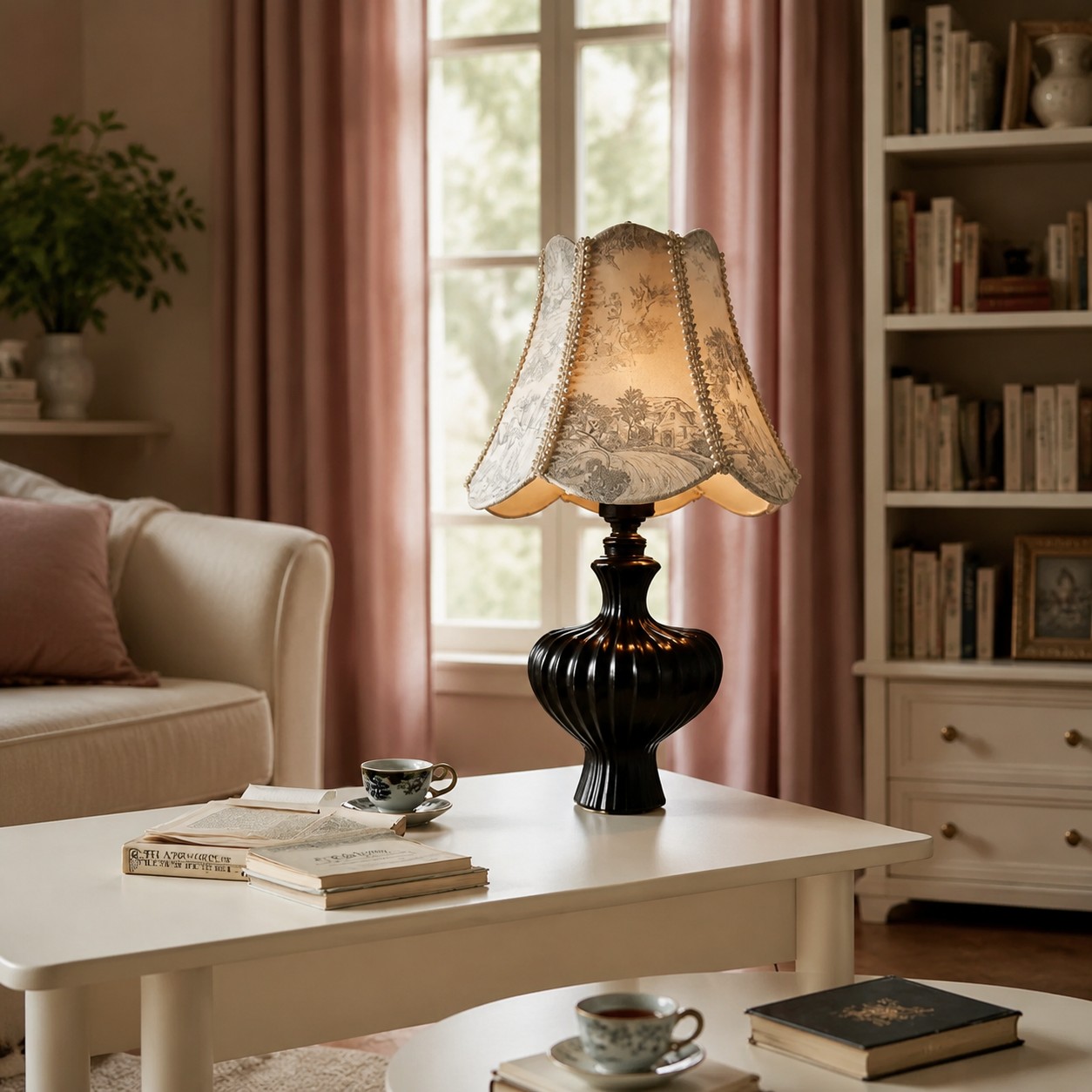 French style table lamp in a warm living room setting
